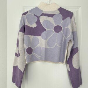 H&M Divided Purple Floral Flower Power Crop Sweater